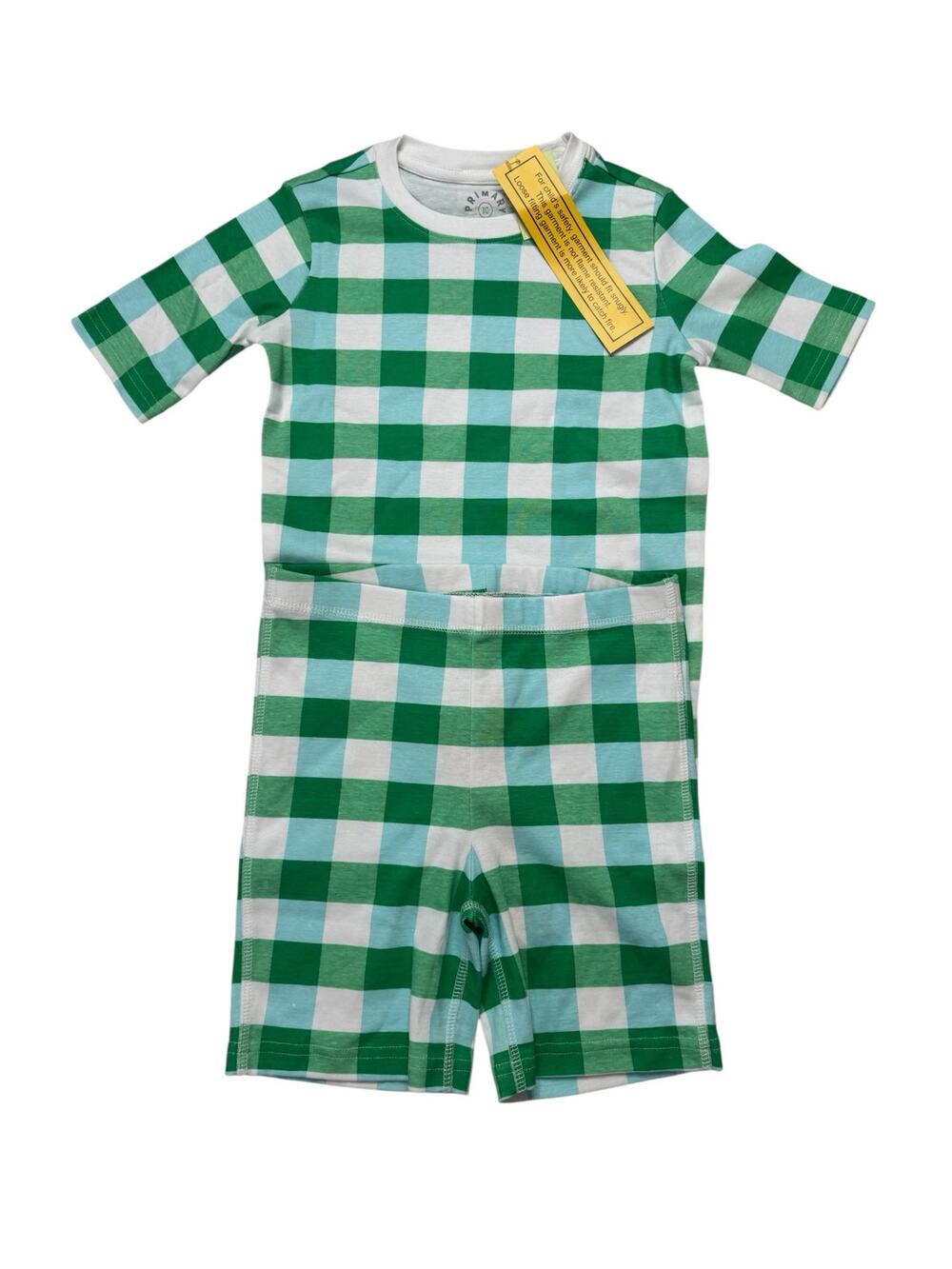 PRIMARY *NEW* Green Wide Gingham Plaid Short John Pajama Set Size 10 Kids White